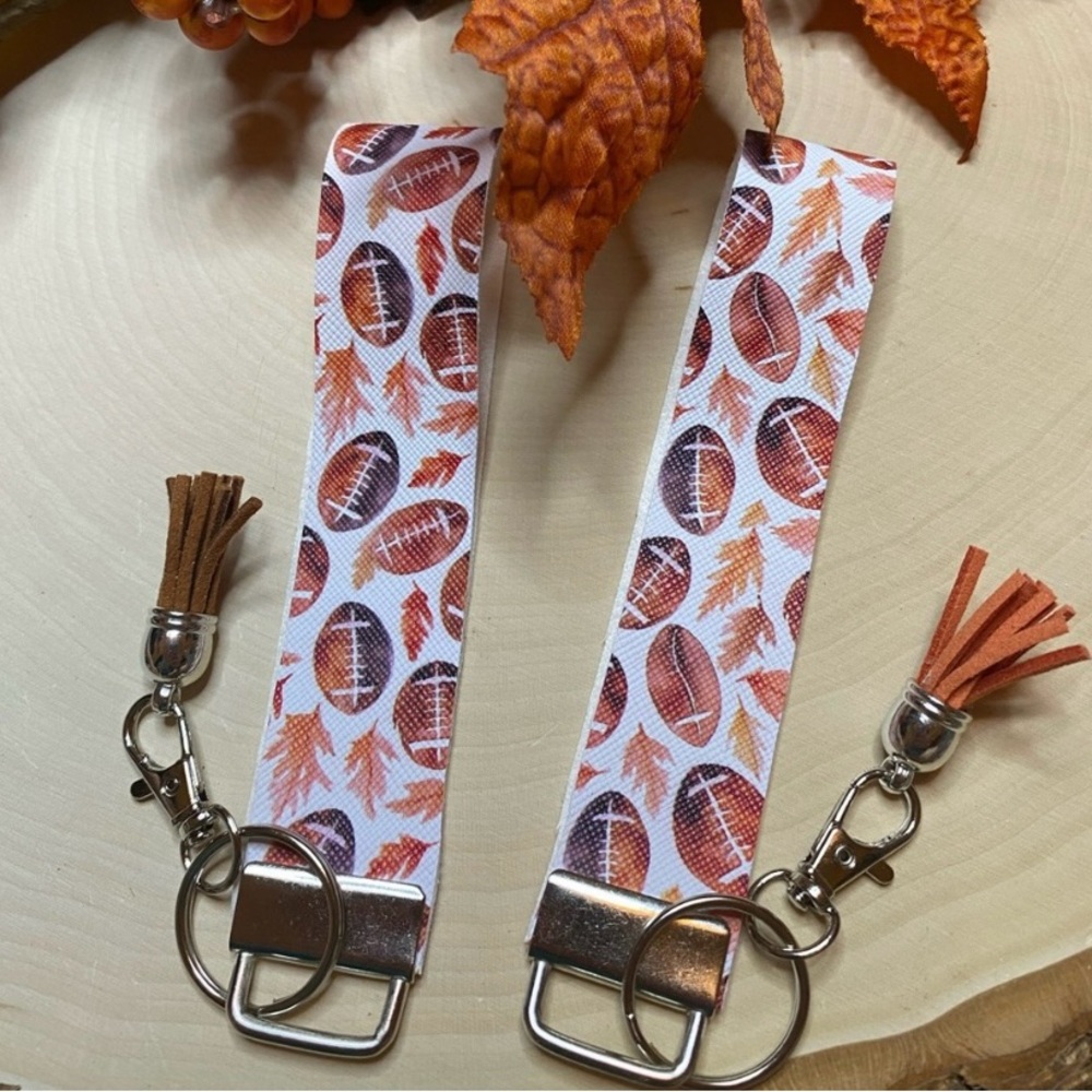 Fall Leaves Football Faux Leather Keychain (price is for 1)